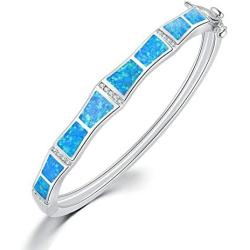 CiNily Bangle Bracelets for Women Rhodium Plated Opal Bracelet Jewelry Gift Gemstone Bangle Bracelet 8.85 inch