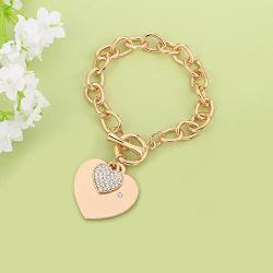 Ouran Women’s Charm Bracelet,Heart Pendant Bracelet Girls Silver Link Chain Bracelet with Crystal