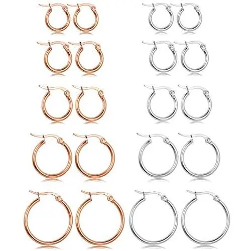 Besteel 5-10 Pairs Stainless Steel Small Hoop Earrings Clasp Gold Tone Silver Tone Hoop Rounded Earrings Set for Women Men Nickel Free Besteel 5-10 Pairs Stainless Steel Small Hoop Earrings Clasp Gold Tone Silver Tone Hoop Rounded Earrings Set for Women Men Nickel Free