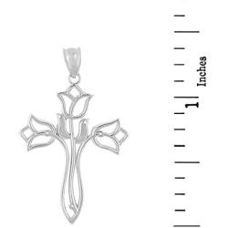 Religious Jewelry by FDJ Beautiful 925 Sterling Silver Floral Tulip Cross Necklace Pendant