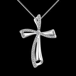 Elegant Cross Pendants Platinum Plated Necklaces Zirconia Jewelry Chain for Women Girls Gifts Presents
