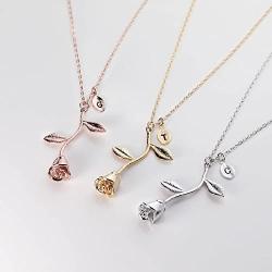 MignonandMignon Silver Plated Rose Pendant Necklace Initial Necklace Bridesmaid Jewelry