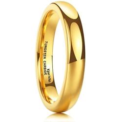 King Will Glory Mens 4mm 6mm 8mm Tungsten Carbide Ring 24k Gold Plated Domed Polished Finish Wedding Band