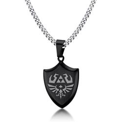VNOX Legend of Zelda Breath of The Wild Stainless Steel Shield Pendant Necklace for Men Boy,24''