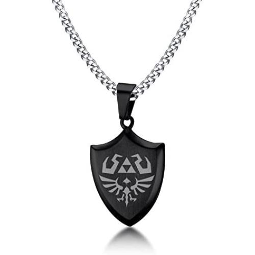 VNOX Legend of Zelda Breath of The Wild Stainless Steel Shield Pendant Necklace for Men Boy,24''