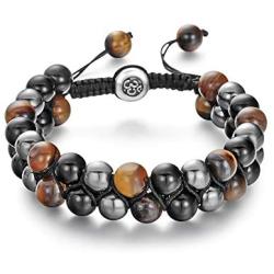 Lava Rock Bracelet Bead Bracelet -8MM Tiger Eye Bracelet Essential Oil Diffuser Healing Natural Stone Bead Bracelet Adjustable Chakra Unisex Yoga Bracelets