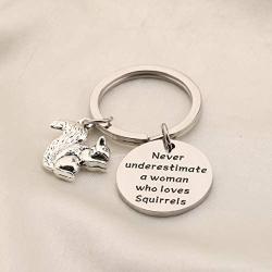 AKTAP Squirrel Charm Keychain Never Underestimate A Woman Who Loves Squirrels Gifts for Squirrel Lovers Animal Loves BFF Mysterious Jewelry