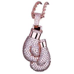 KMASAL Punk Iced Out Boxing Gloves Chain Pendant Necklace Hip Hop Jewelry 18K Gold Plated Cubic-Zirconia Necklace for Men Women