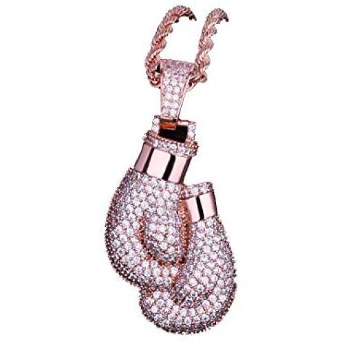 KMASAL Punk Iced Out Boxing Gloves Chain Pendant Necklace Hip Hop Jewelry 18K Gold Plated Cubic-Zirconia Necklace for Men Women