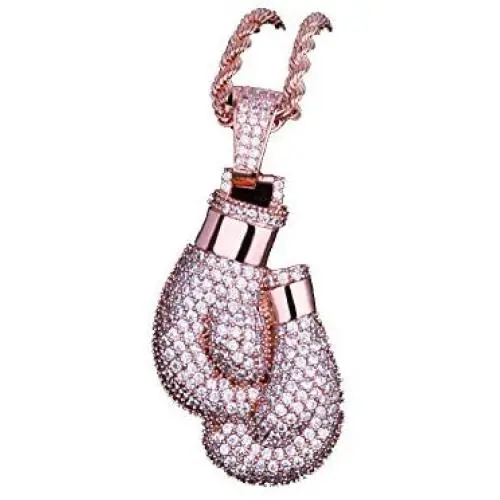 KMASAL Punk Iced Out Boxing Gloves Chain Pendant Necklace Hip Hop Jewelry 18K Gold Plated Cubic-Zirconia Necklace for Men Women