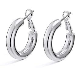 Chunky Tube Hoop Earrings,14K Gold Plated 5MM Thick Hoop Earrings For Women And Girls, Diameter 25MM-50MM