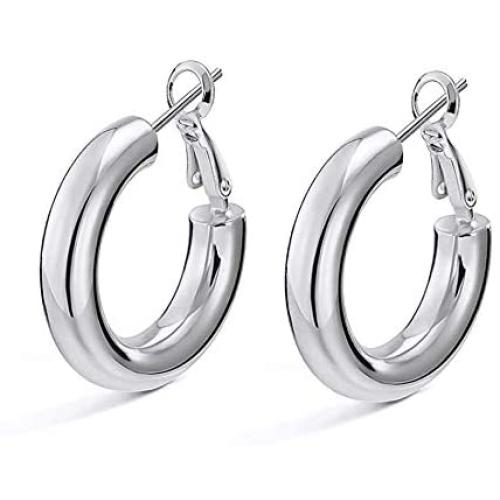 Chunky Tube Hoop Earrings,14K Gold Plated 5MM Thick Hoop Earrings For Women And Girls, Diameter 25MM-50MM Chunky Tube Hoop Earrings,14K Gold Plated 5MM Thick Hoop Earrings For Women And Girls, Diameter 25MM-50MM