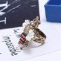 Fashion Enamel Bumblebee Bee Rings, Vintage Pearl Crystal Rhinestone Natural Insect Bee Animal Knuckle Ring Middle Finger Ring Jewelry Women Girl