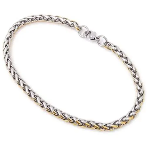 Stainless Steel 2 Tone Silver Gold Color Wheat Chain Link Bracelet 4mm 6mm 7 8 9 inches Stainless Steel 2 Tone Silver Gold Color Wheat Chain Link Bracelet 4mm 6mm 7 8 9 inches