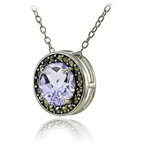 Ice Gems Sterling Silver Gemstone and Marcasite Halo Birthstone Necklaces