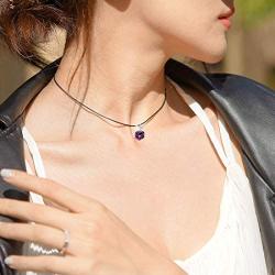Cat Eye Jewels Swarovski Elements Crystal Black Leather Choker Square Cube Pendant Necklace for Women Girls