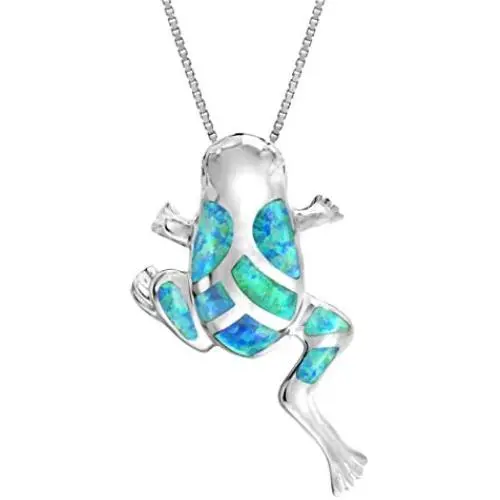 Honolulu Jewelry Company Sterling Silver Simulated Blue Opal Lucky Frog Necklace Pendant with 18'' Box Chain Honolulu Jewelry Company Sterling Silver Simulated Blue Opal Lucky Frog Necklace Pendant with 18'' Box Chain