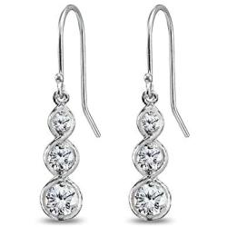 Sterling Silver Genuine or Synthetic Gemstone Round Three Stone Journey Infinity Dangle Earrings