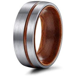 TIGRADE 6mm 8mm Titanium Wedding Band Brushed and Polished Ring with Nature Wood Inlay Size 6-13