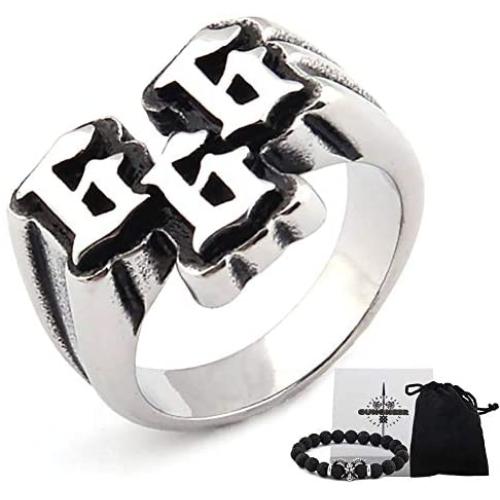 Gungneer Satan 666 Ring for Men Stainless Steel Spiritual Strength Angel Devil Number Satanic Jewelry Accessory