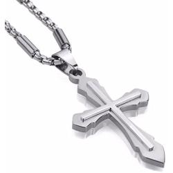 Elfasio Jewelry Stainless Steel Cross Pendant Necklace Mens Boys Chain Silver Tone 18-30inch