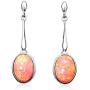 Paul Wright Created Pink Opal Dangle Earrings in 925 Sterling Silver, 10x8mm Oval, Vibrant Coral Pink Color, on Posts