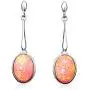 Paul Wright Created Pink Opal Dangle Earrings in 925 Sterling Silver, 10x8mm Oval, Vibrant Coral Pink Color, on Posts