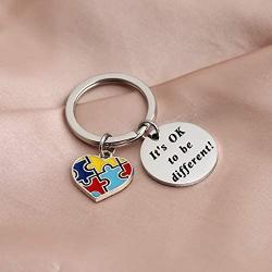 BAUNA Autism Awareness Gift Puzzle Piece Key Ring Autism Symbol Jewelry Gift for Autistic Girl Autism Mom Its OK to Be Different