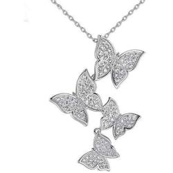 XINSHUN 925 Silver Long Zircon Butterfly Necklaces Pendant Fashion Sterling Silver Jewelry Statement Chain Necklace for Women Ladies Girls Gifts