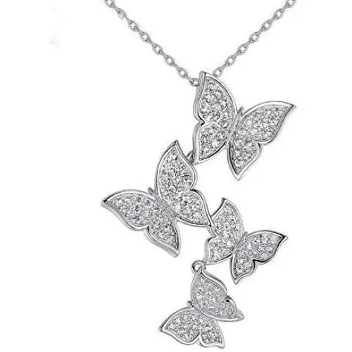 XINSHUN 925 Silver Long Zircon Butterfly Necklaces Pendant Fashion Sterling Silver Jewelry Statement Chain Necklace for Women Ladies Girls Gifts