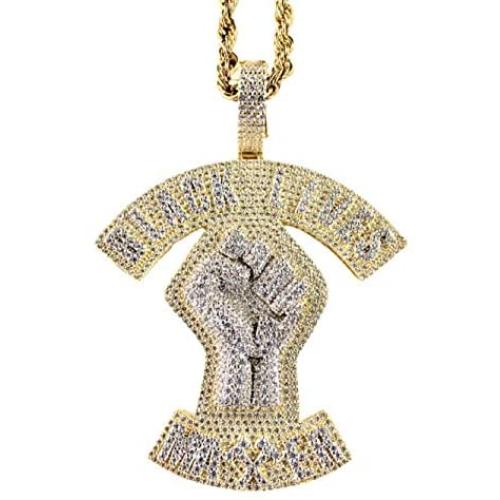Shop-iGold Custom BLM Men Women 925 Italy Gold Finish Iced Silver Charm Ice Out Pendant Stainless Steel Real 3 mm Rope Chain, Mans Jewelry, Iced Pendant, Rope Necklace 16''- 24''