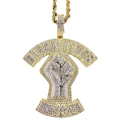 Shop-iGold Custom BLM Men Women 925 Italy Gold Finish Iced Silver Charm Ice Out Pendant Stainless Steel Real 3 mm Rope Chain, Mans Jewelry, Iced Pendant, Rope Necklace 16''- 24''