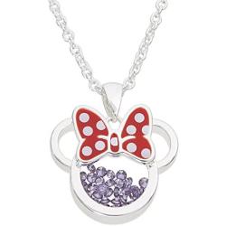 Disney Birthstone Women and Girls Jewelry Minnie Mouse Silver Plated Shaker Pendant Necklace, 18+2'' Extender