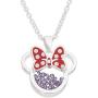 Disney Birthstone Women and Girls Jewelry Minnie Mouse Silver Plated Shaker Pendant Necklace, 18+2'' Extender