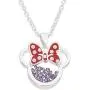 Disney Birthstone Women and Girls Jewelry Minnie Mouse Silver Plated Shaker Pendant Necklace, 18+2'' Extender
