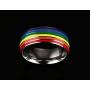 MINO Fashion Titanium Steel Silver Gold Rings Soft Enamel Rainbow Color Wedding Band for Lesbian& Gay
