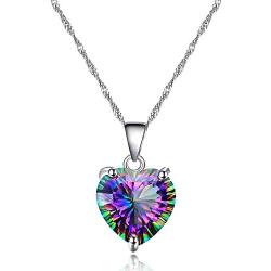 10mm Simulated Mystic Topaz Rainbow Heart Cubic Zirconia Solitaire Pendant Necklace Platinum Plated Y891