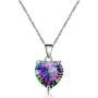 10mm Simulated Mystic Topaz Rainbow Heart Cubic Zirconia Solitaire Pendant Necklace Platinum Plated Y891