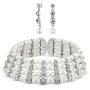 Large Bridal Art Deco Style Crystal Bar Accent White Simulated Pearl Wide Statement Choker Earring Necklace Bridal Jewelry Set for Women for Prom Pageant Wedding Adjustable