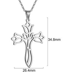 Jude Jewelers Stainless Steel Flower Style Christian Cross Religious Wedding Party Anniversary Pendant Necklace