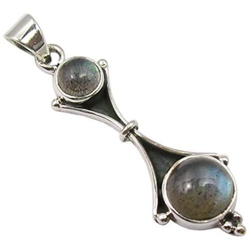 SilverStarJewel Labradorite Necklace Pendant 1.7'' Sterling Silver Women Jewelry