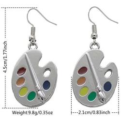 DAMLENG Unique Charm Paint Palette Dangle Earrings Paint Brush Drop Earrings For Women Artist Painter Jewelry Gifts (Silver)