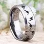 Cloud Dancer 6mm/8mm Width Lovers Silver Bevel Wedding Band with Laser Etched Bird Duck Hunting Outdoor Ring, Comfort Fit