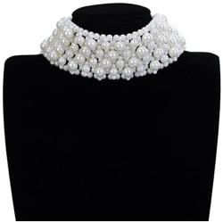 Fashion Jewelry Multi Strand Simulated Pearl Resin Chain Collar Choker Statement Necklace Costume Jewelry Necklaces for Women&Girls