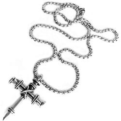 FORGIVEN JEWELRY Wire Wrapped Three Nails Cross Necklace on Heavy Chain