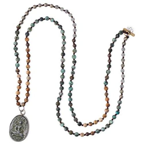 KELITCH Yoga Buddha Pendant Necklaces Y-Shaped Natural Stone Beaded Necklaces Statement Bracelets Mala Jewelry
