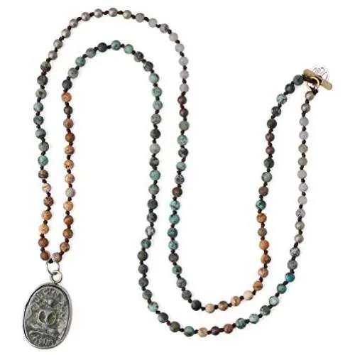 KELITCH Yoga Buddha Pendant Necklaces Y-Shaped Natural Stone Beaded Necklaces Statement Bracelets Mala Jewelry