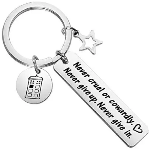 AKTAP Police Tardis Box Keychain Tardis Gift Never Cruel Or Cowardly Never Give Up Never Give in Movie Quote Jewelry for Fans AKTAP Police Tardis Box Keychain Tardis Gift Never Cruel Or Cowardly Never Give Up Never Give in Movie Quote Jewelry for Fans