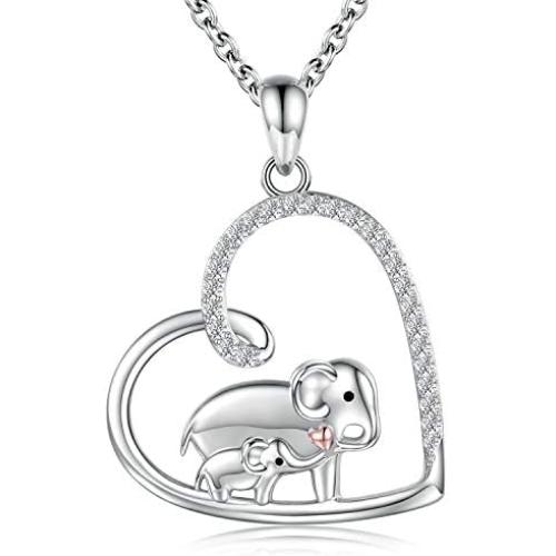 Elephant Mother Daughter Jewelry for Women - 925 Sterling Silver Infinity Love Heart Ring Pendant Necklace Gifts for Mother Daughter