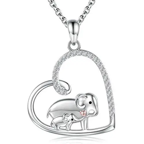 Elephant Mother Daughter Jewelry for Women - 925 Sterling Silver Infinity Love Heart Ring Pendant Necklace Gifts for Mother Daughter